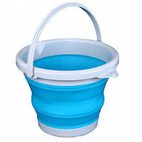 Ведро силиконовое туристическое складное Collapsible Bucket 10 литров голубое