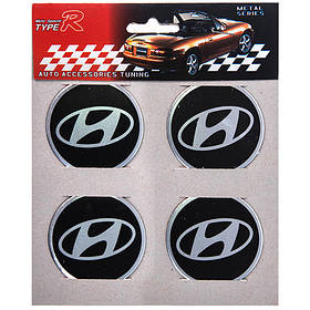 Наклейки на ковпаки, діам. 55 мм "HYUNDAI" чорні (4 шт) (D)