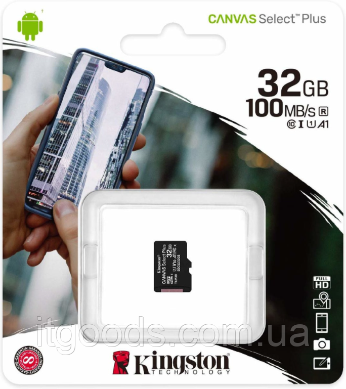 Карта пам'яті Kingston Canvas Select Plus MicroSDHC 32GB UHS-I А1 (R-100MB/s) (Class 10)