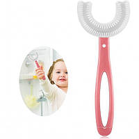 Детская U-образная зубная щетка капа 2-12 лет на 360 градусов (розовая)