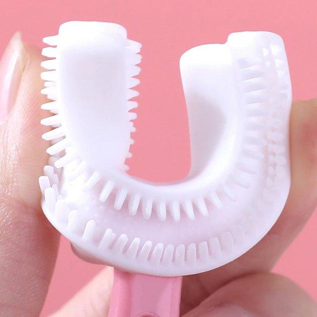 Детская U-образная зубная щетка капа 2-12 лет на 360 градусов (розовая) - фото 3 - id-p1555644708