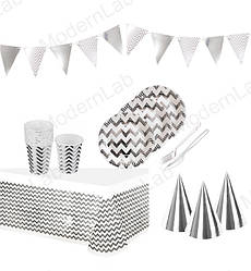 Набір паперового посуду "Zigzag silver" на 10 осіб