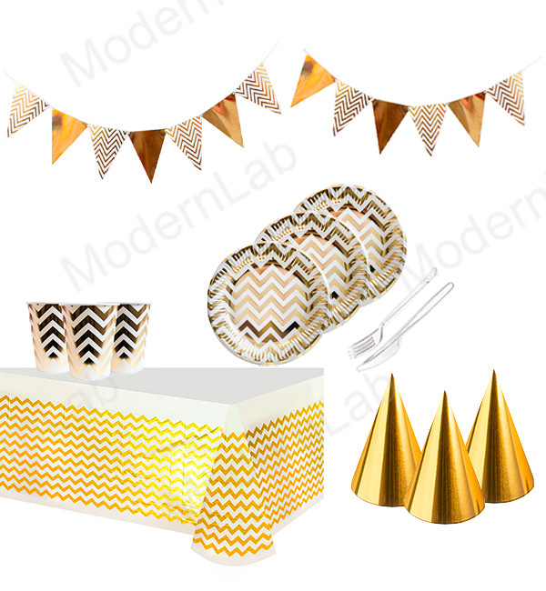 Набір паперового посуду "Zigzag gold" на 10 осіб