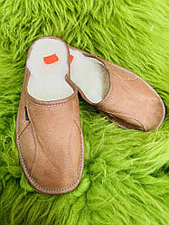 Домашні чоловічі шкіряні капці з овечої шерсті 40 розмір