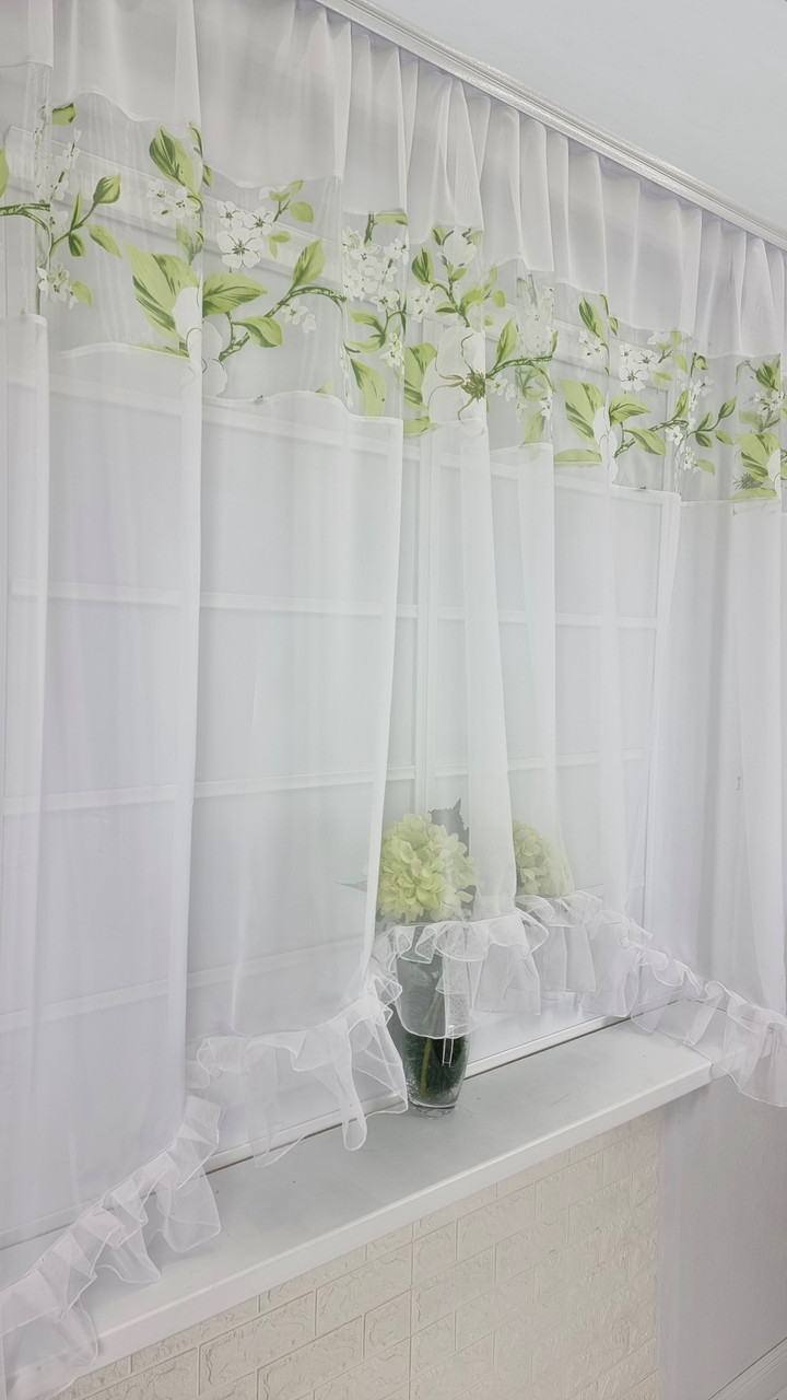 Тюль арка "Зефір", Квіти Салатові (кухонні штори)