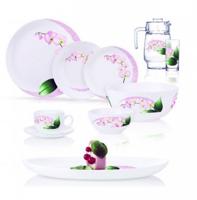Білий столовий сервіз Luminarc Diwali Pink Orchid 46 предметів (P9939)