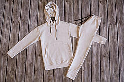 Чоловічий костюм трикотажний весна літо бежевий. Худі з капюшоном, чоловічі штани на манжетах. Двохнитка