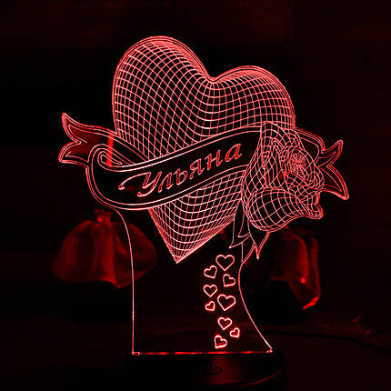 Акриловий світильник-нічник Серце з ім'ям червоний tty-n001446, фото 1