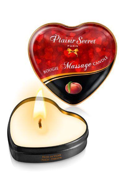 Масажна свічка сердечко Plaisirs Secrets Peach (35 мл)