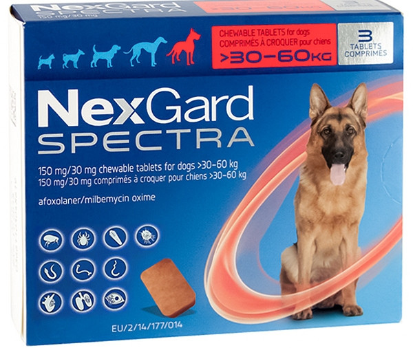 НексГард Спектра XL 30-60 кг- 3 жувальні таблетки для собак, ціна 1190 ...