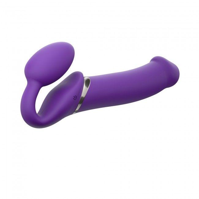 Безремневой страпон з вібрацією Strap-On-Me Vibrating Violet XL, діаметр 4,5 см, пульт ДУ, регулюємо, фото 1