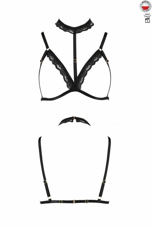 Бюстгальтер-стрепи з чокером SHELLY BRA black S/M - Passion Exclusive