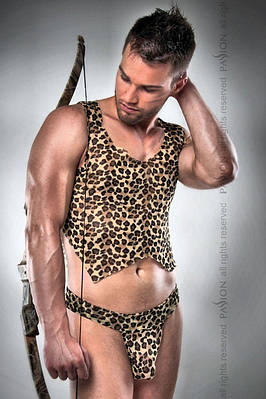 Чоловічий еротичний костюм мисливця Passion 023 SET XXL/XXXL: леопардова маєчка і стрінги