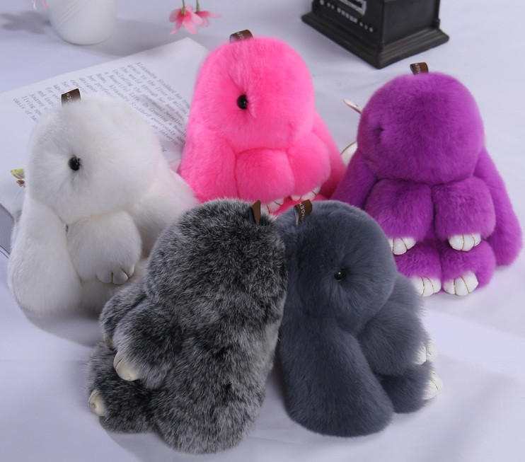 Хутряний кролик брелок на сумку рюкзак, м'яка іграшка заєць, фото 1