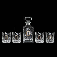 Хрустальный подарочный набор Графин и стаканы для виски Гармония Оазис накладки серебро и золото