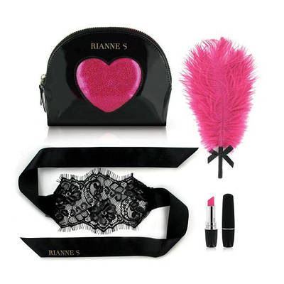 Романтичний набір Rianne S: Kit d'Amour: вібропуля, пір'їнка, маска, чохол-косметичка Black/Pink
