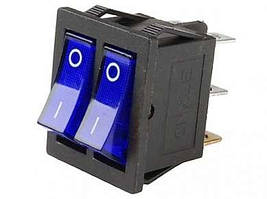 Клавішний вимикач подвійний IRS-2101-1A ON-OFF 30.8*25,5 мм 6 pin синій з підсвічуванням