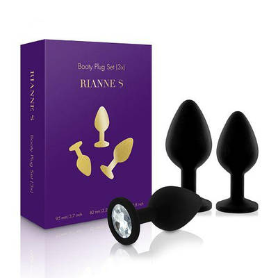 Набір анальних пробок з кристалом Rianne S: Booty Plug Set Black, діаметр 2,7 см, 3,5 см, 4,1 см