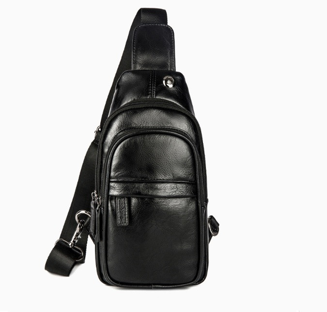 Класична чоловіча сумка бананка на груди, барсетка на плече кросбоді, чорна, екошкіра, фото 1