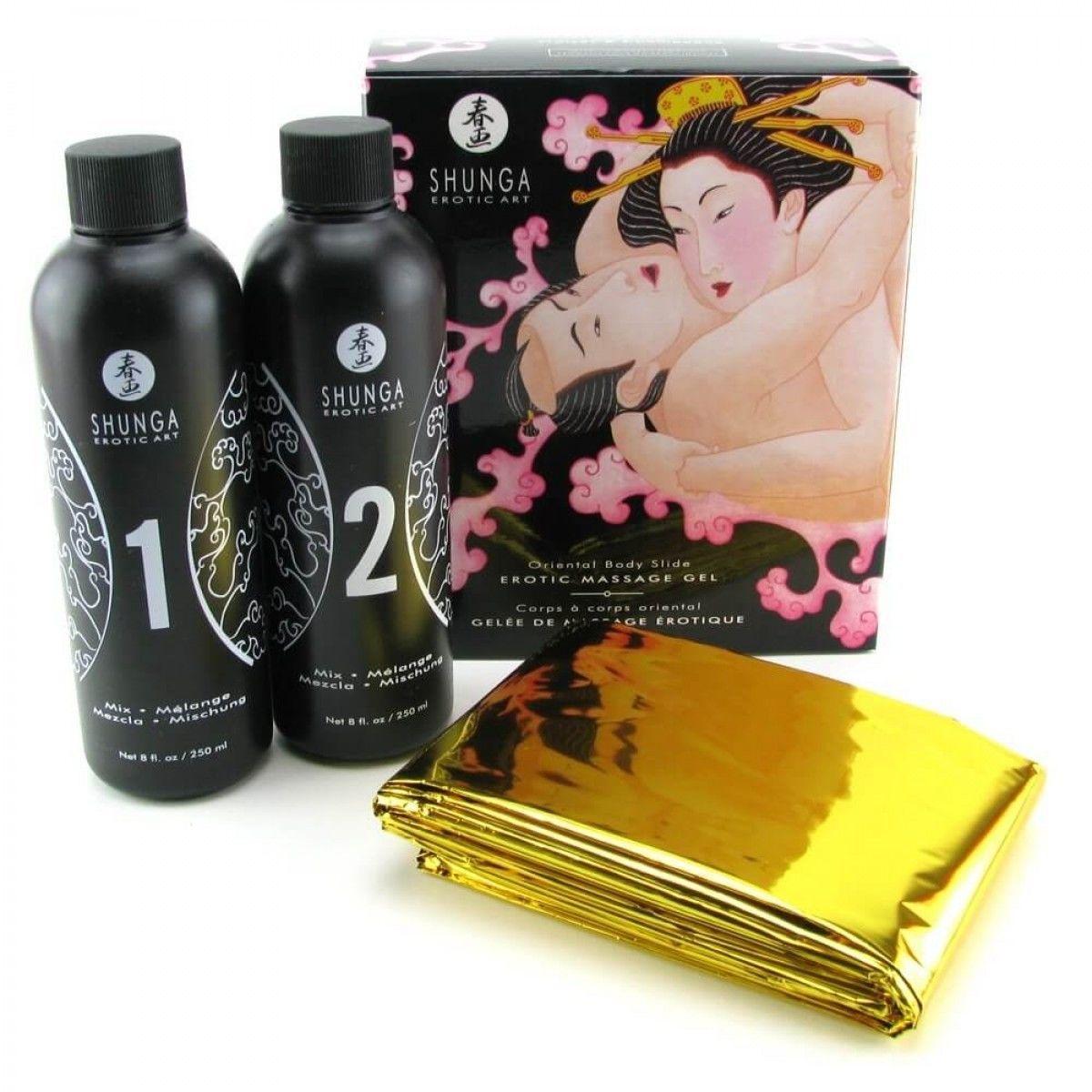 Гель для NURU масажу Shunga Oriental Body-to-Body — Sparkling Strawberry Wine плюс простирадло