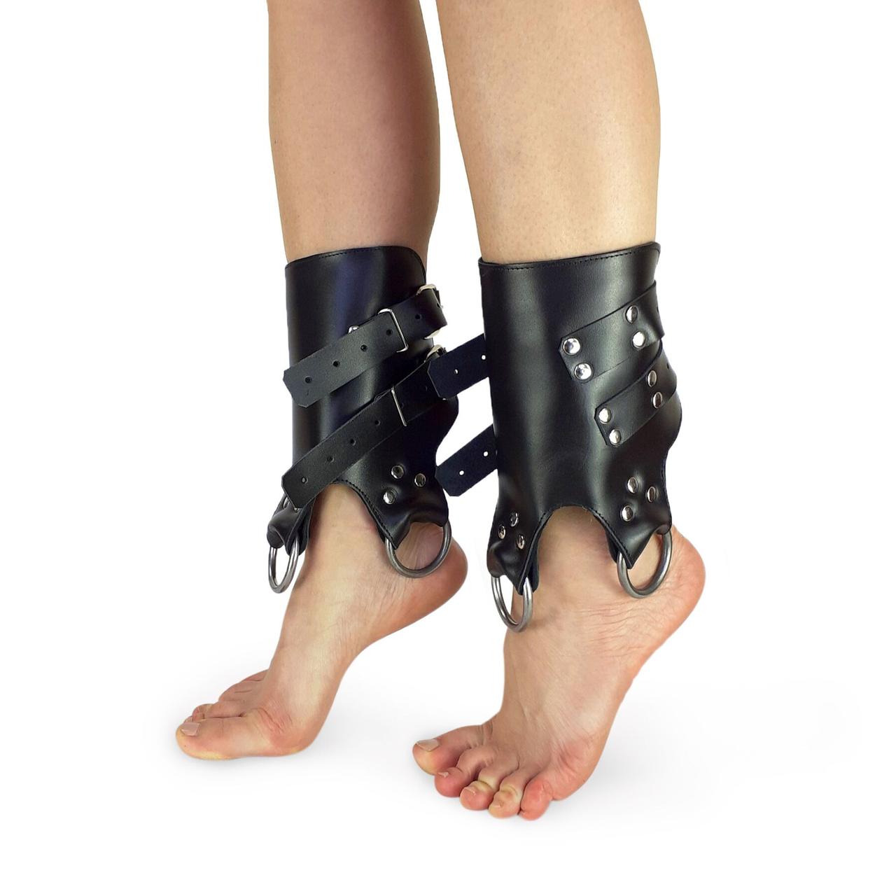 Поножі манжети для підвісу за ноги Leg Cuffs For Suspension з натуральної шкіри, колір чорний