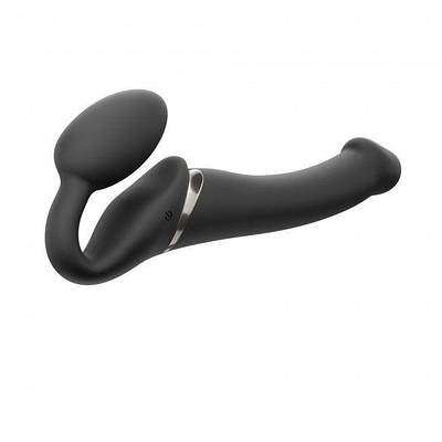 Безремневой страпон з вібрацією Strap-On-Me Vibrating Black M, діаметр 3,3 см, пульт ДУ, регульований