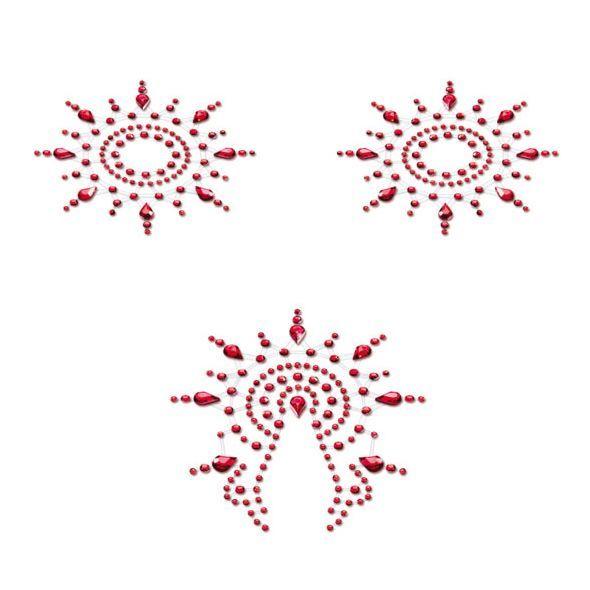Пэстис з кристалів Petits Joujoux Gloria set of 3 - Red, прикраса на груди і вульву