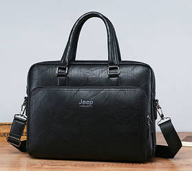 Чоловіча сумка для документів Jeep — діловий портфель тренер формату А4 зі щільної екошкіри