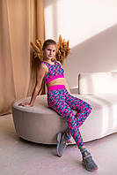 Еластичний костюм для занять танцями дитячий спортивний топ та легінси для дівчинки з біфлексу Софія р. 26-44