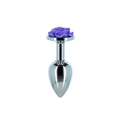 Металевий анальний корок Lux Active з трояндою — Rose Anal Plug — Purple, вібропуля в подарунок