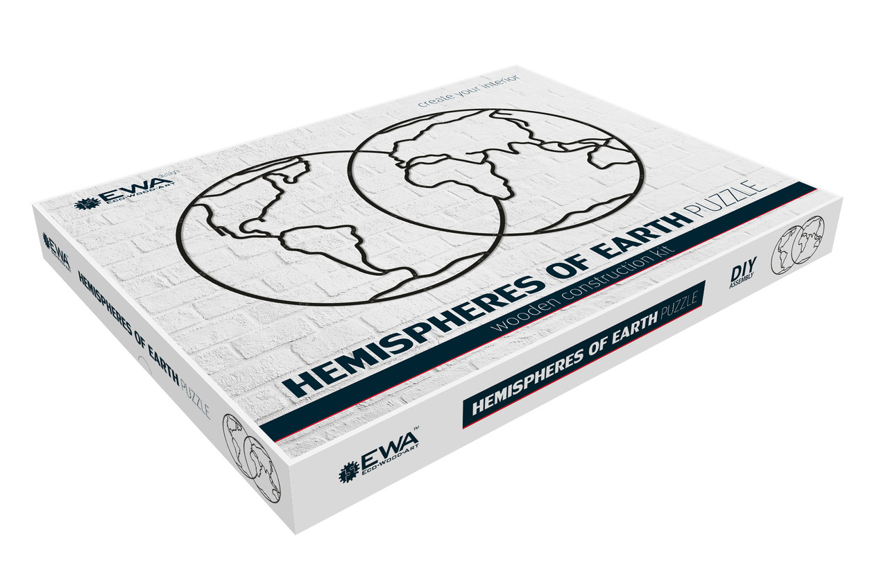 Панно інтер'єрне дерев'яне на стіну HEMISPHERES OF EARTH 110x68x0,7см. 91ел. Півкулі Землі