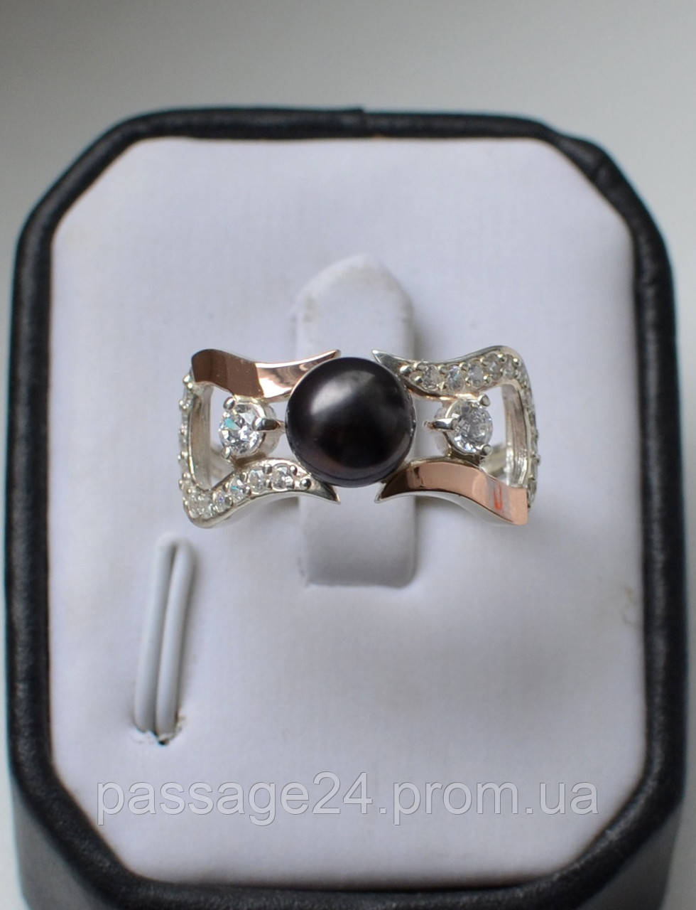 Серебряное кольцо с золотыми вставками с жемчугом - фото 2 - id-p1581486736