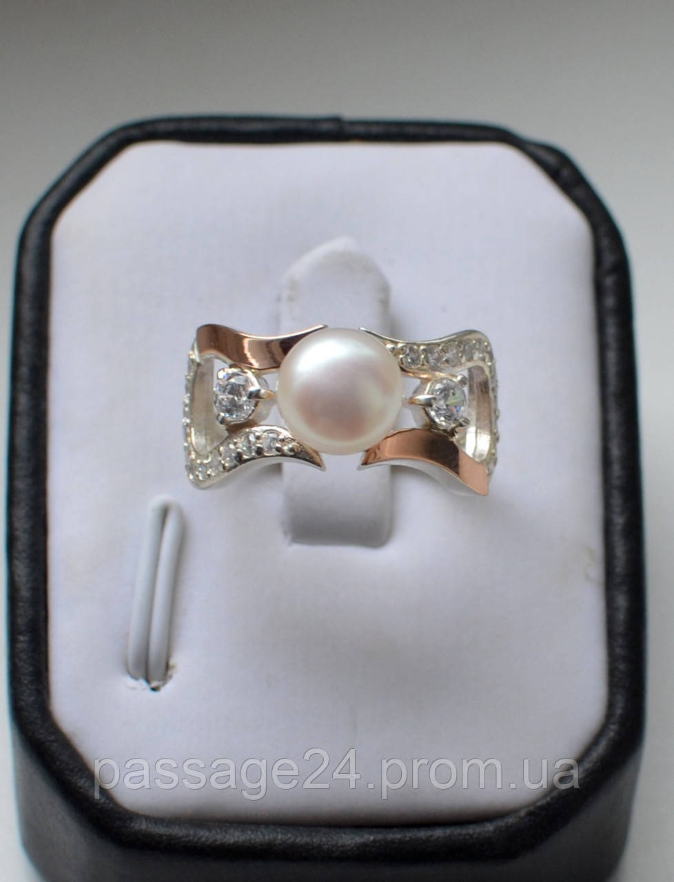 Серебряное кольцо с золотыми вставками с жемчугом - фото 3 - id-p1581486736