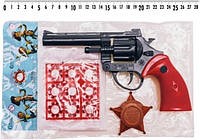 Детский пистолет под пистоны 140 Револьвер с пистонами с значком, см. описание