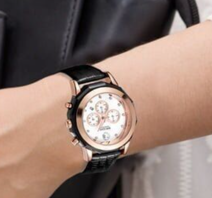 Жіночі наручні годинники круглі кварцові гарантія 12 місяців Megir 2042 Guaro Black
