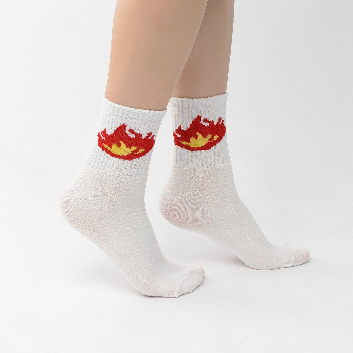 Шкарпетки білі з принтом "Пламя" (розмір 36-41)