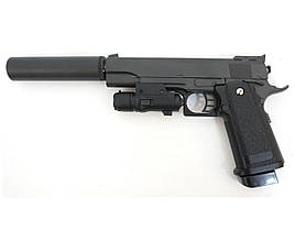 Страйкбольный пістолет Galaxy G6A (Colt M1911 Hi-Capa) глушник, лазер (метал)