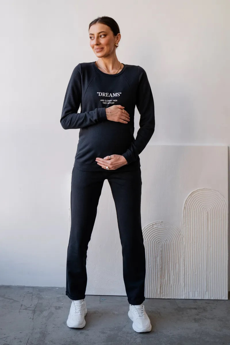 М'який спортивний костюм для вагітних і годуючих графітовий з секретом годування трикотаж, 5205114-78-1-Г