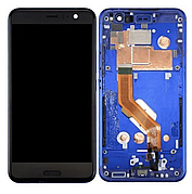 Дисплей (екран) для HTC U11 + тачскрін, чорний, з передньою панеллю блакитного кольору, Amazing Silver, оригінал