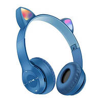 Наушники Bluetooth с ушками и подсветкой Cat Miu Star P47 Синие