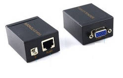 Пассивний подовжувач VGA сигналу до 60m по витій парі Cat5e / 6e, Black, BOX