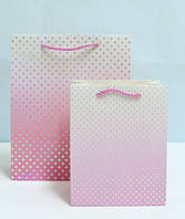 Пакет для подарка большой вертикальный "Звёздочки с голограммой на розовом" 26х32 см