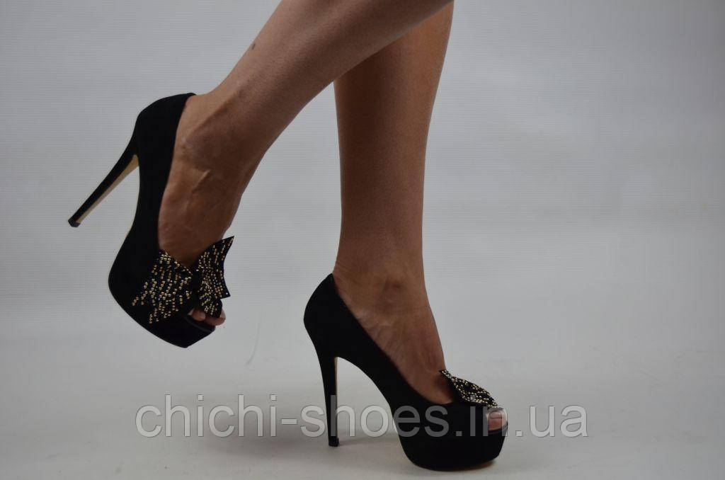 Туфлі жіночі Lanzoni 111-055 чорні замша каблук-шпилька розміри 36,38, фото 1