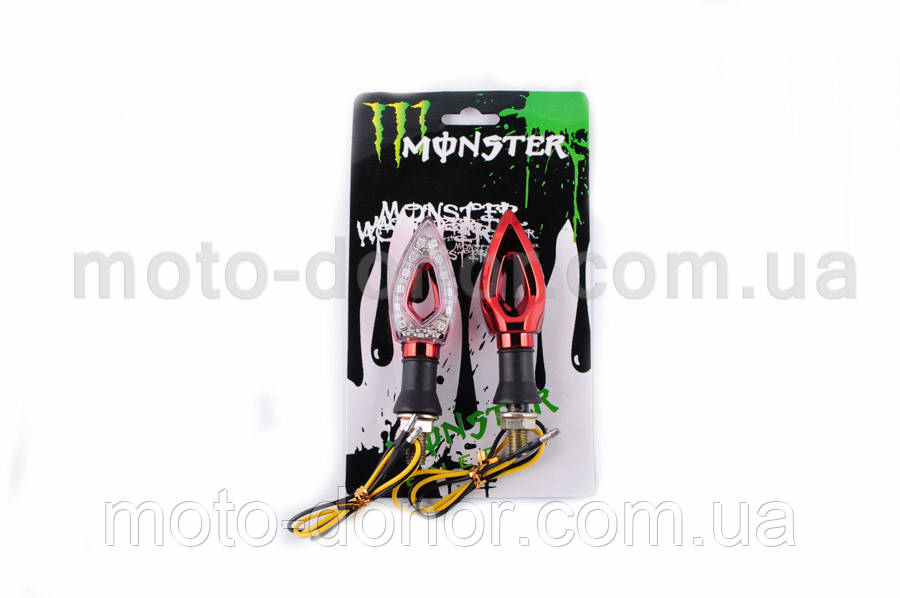 Повороти світлодіодні (пара) стрілоподібні (червоні, прозорі) "MONSTER ENERGY"