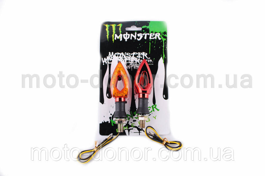 Повороти світлодіодні (пара) стрілоподібні (чорні, жовте скло) "MONSTER ENERGY"