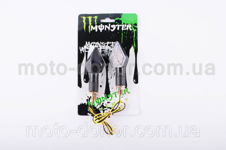 Повороти світлодіодні (пара) стрілоподібні (чорні, прозорі) "MONSTER ENERGY"