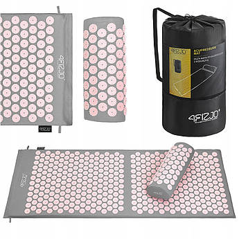 Килимок акупунктурний з валиком 4FIZJO Аплікатор Кузнєцова 128 x 48 см 4FJ0288 Grey/Pink .