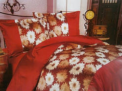 Двоспальний атласний комплект постільної білизни з квітами