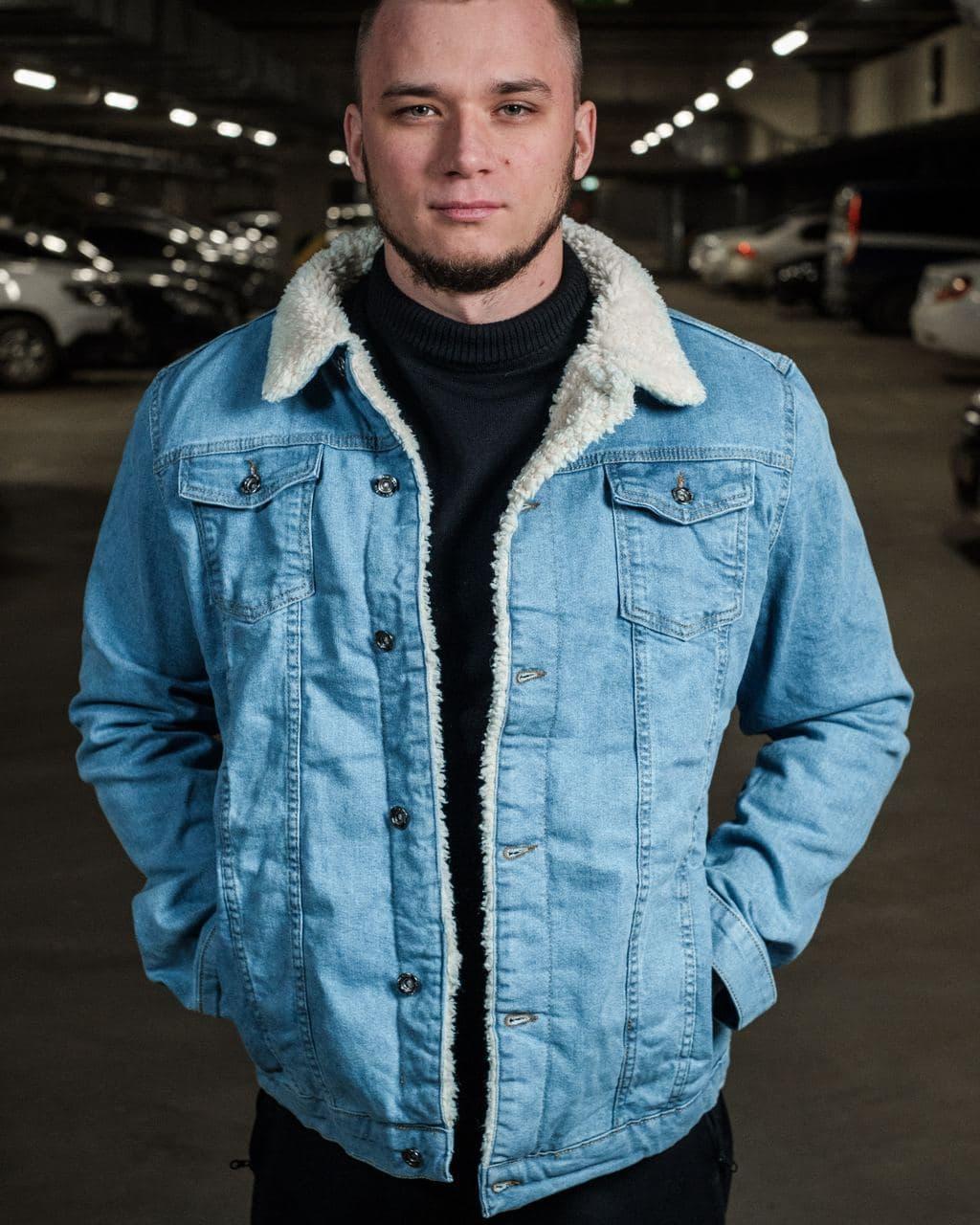 Чоловічий джинсовий піджак на хутрі ZARA, фото 1