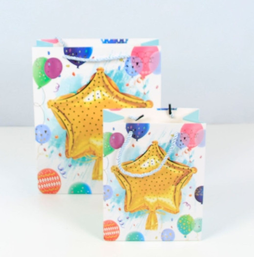 Пакет для подарунка великий вертикальний "Зірка на бірюзовому" 26х32 см